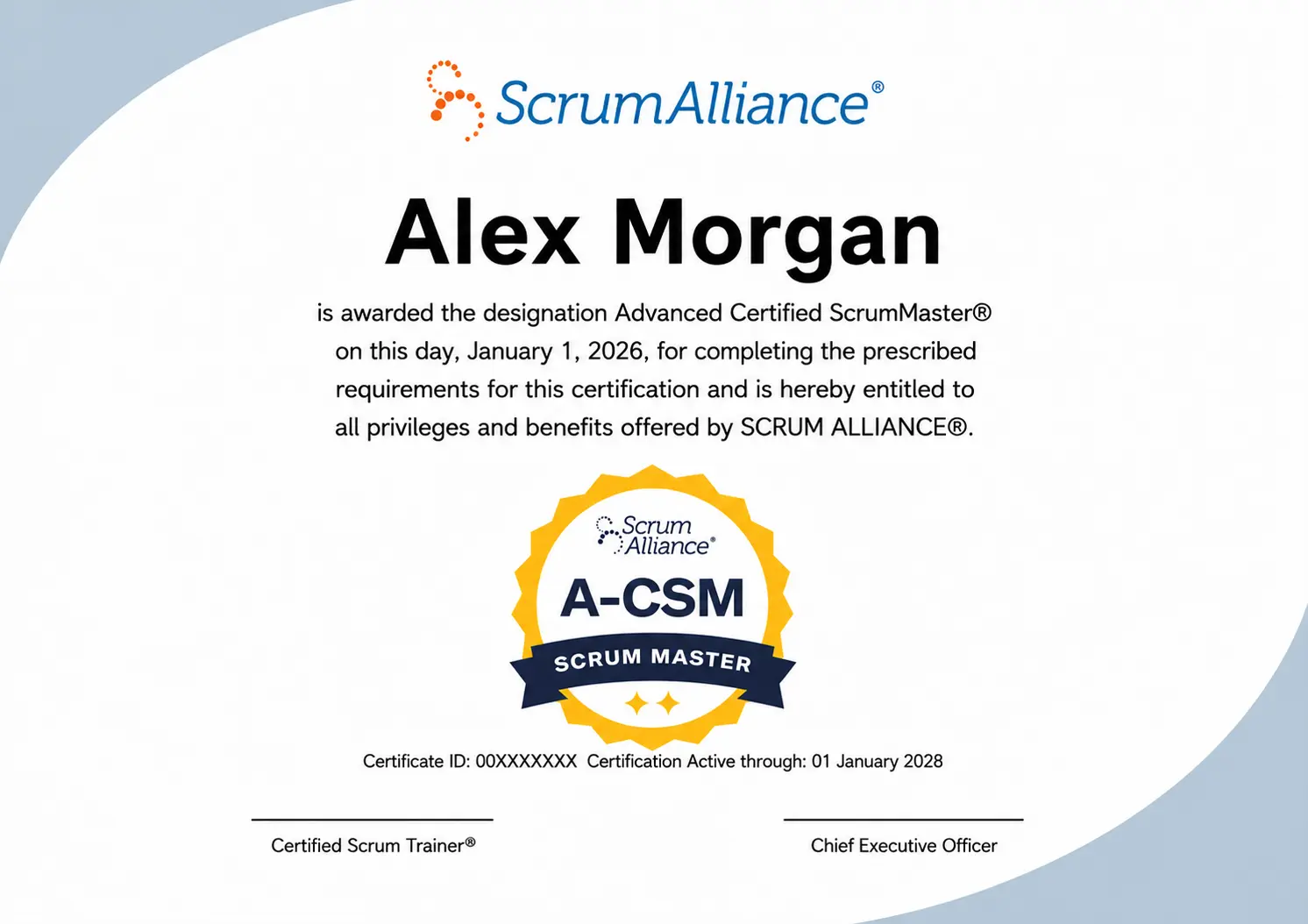 A-CSM Sample Certificate