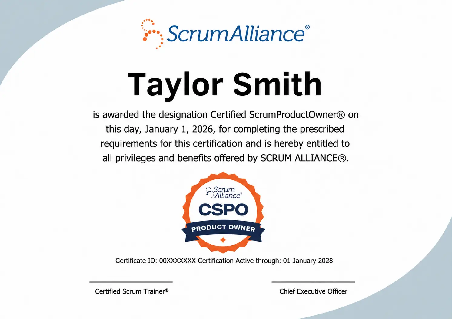 CSPO Sample Certificate